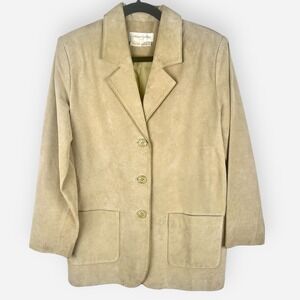 Vintage Margaret‎ Godfrey Suede Jacket 8 Petite 8P Camel Tan Leather Coat Blazer